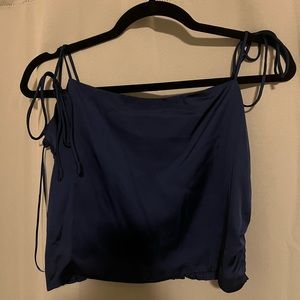URBAN OUTFITTERS navy satin crop top